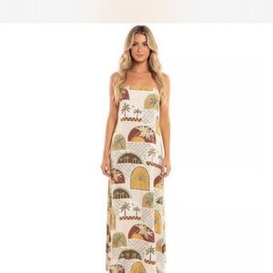 NWT Anthropology Paper Heart Linen Blend Strapless Tropical Print Maxi Dress